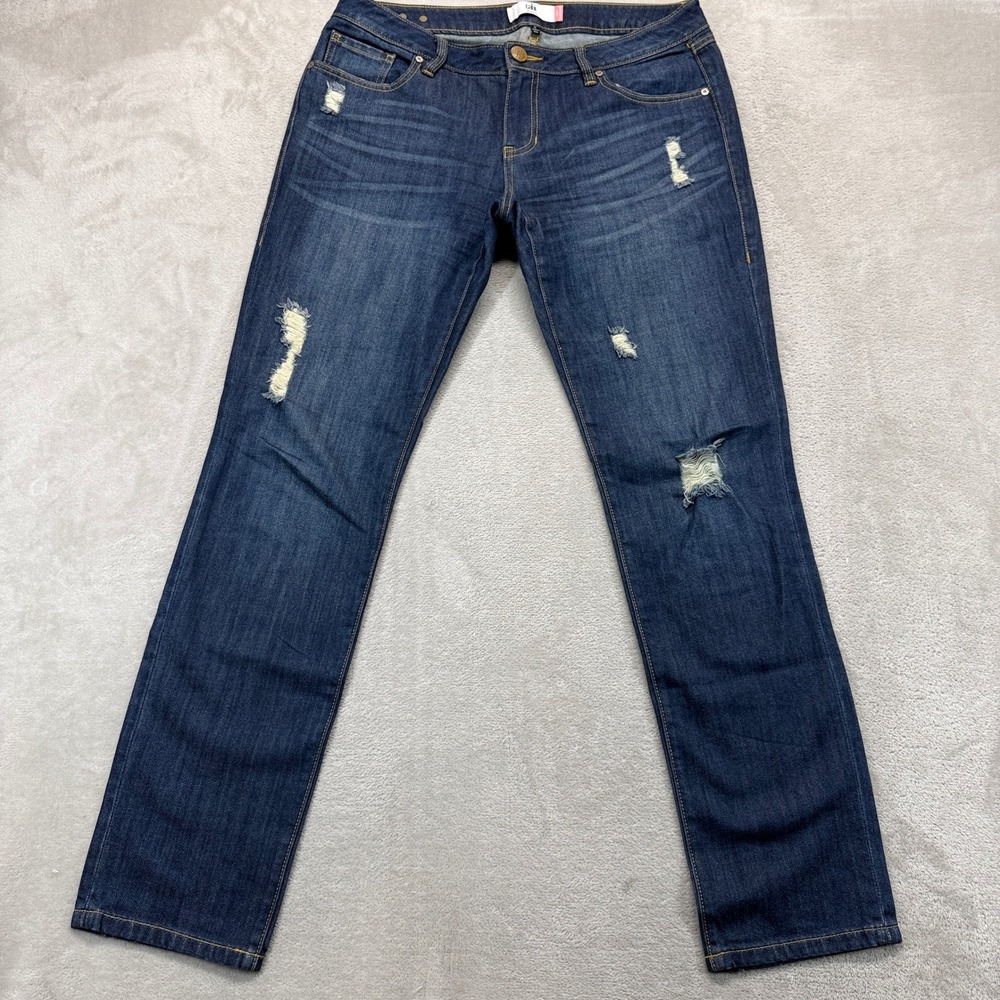 Cabi‎ Jeans Women's 8 Destruction Slim Boyfriend Dark Wash Blue Distressed Denim